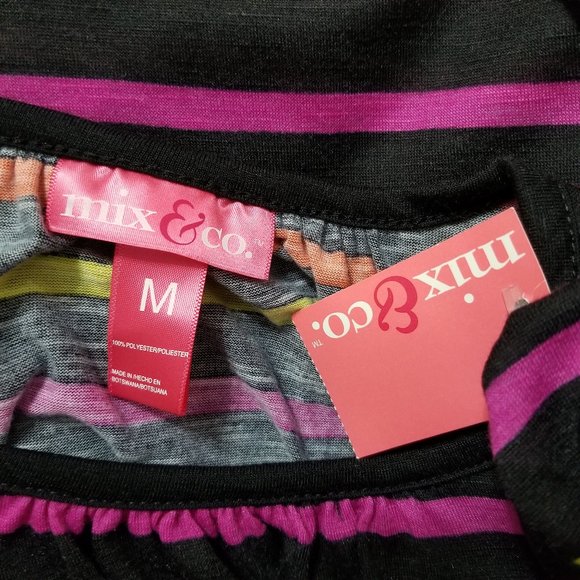 Mix & Co. top Medium NWT striped tie cuffs cold shoulder ruched neck elastic hem - Picture 10 of 11